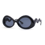 Wavy Down Temple Upside Down Cat Eye Thick Plastic Sunglasses