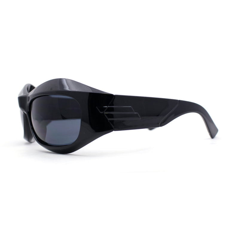 Trendy 90s Sport Wrap Thick Bevel Plastic Oval Sunglasses