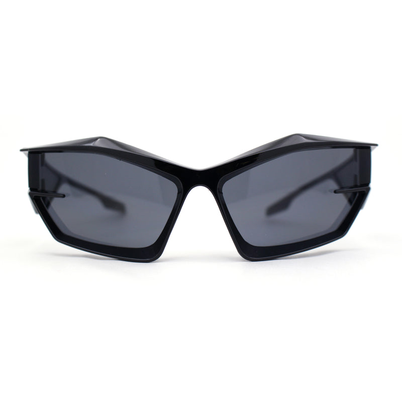 Trendy 90s Sport Wrap Hard Angular Bevel Plastic Rectangular Sunglasses