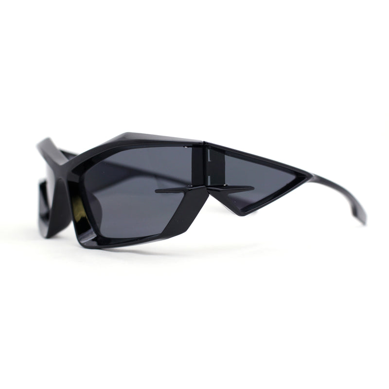 Trendy 90s Sport Wrap Hard Angular Bevel Plastic Rectangular Sunglasses