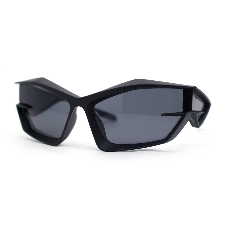 Trendy 90s Sport Wrap Hard Angular Bevel Plastic Rectangular Sunglasses