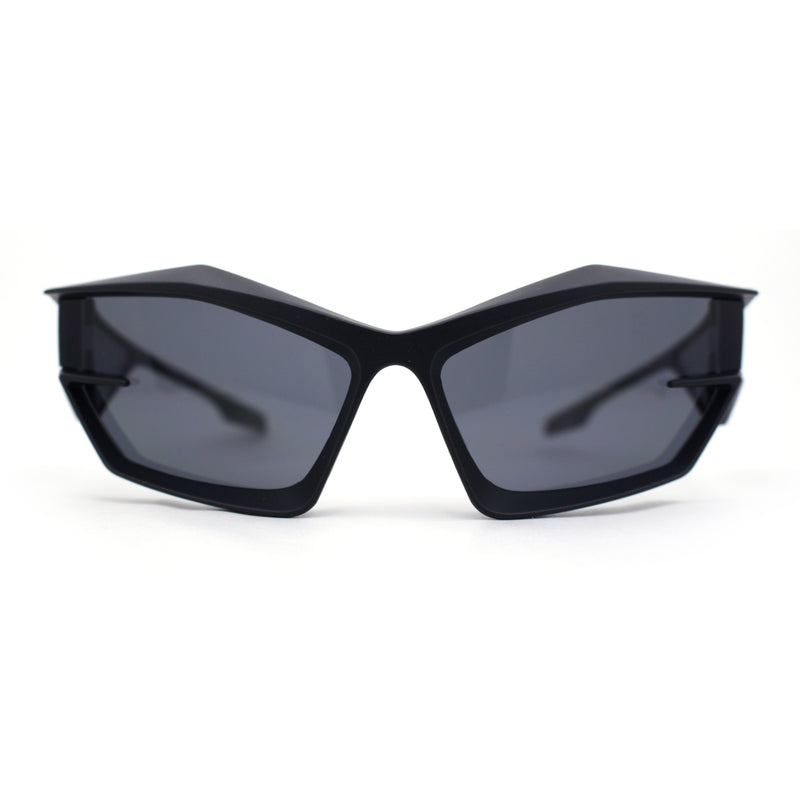 Trendy 90s Sport Wrap Hard Angular Bevel Plastic Rectangular Sunglasses