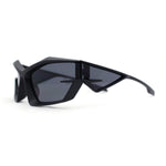 Trendy 90s Sport Wrap Hard Angular Bevel Plastic Rectangular Sunglasses