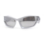 Trendy 90s Sport Wrap Hard Angular Bevel Plastic Rectangular Sunglasses