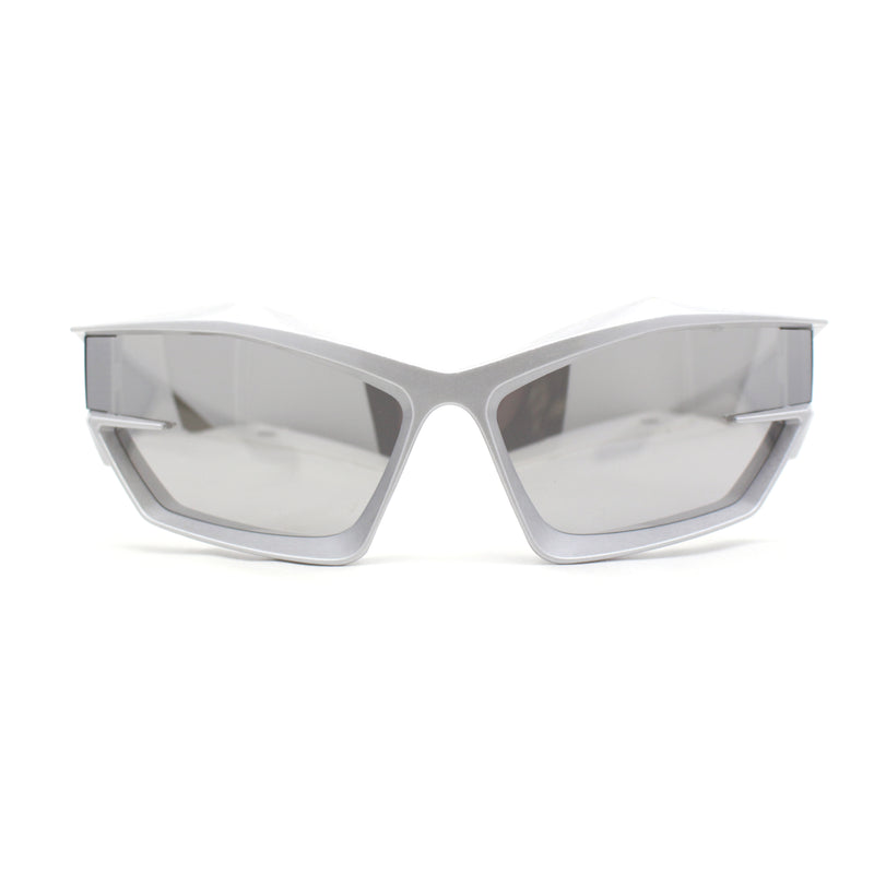 Trendy 90s Sport Wrap Hard Angular Bevel Plastic Rectangular Sunglasses