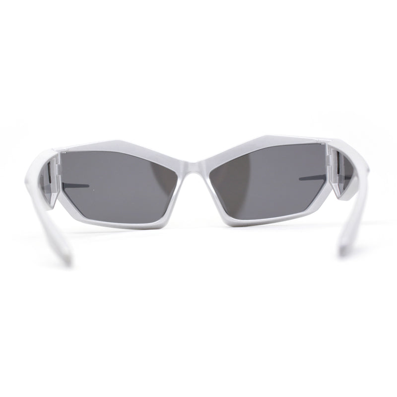 Trendy 90s Sport Wrap Hard Angular Bevel Plastic Rectangular Sunglasses