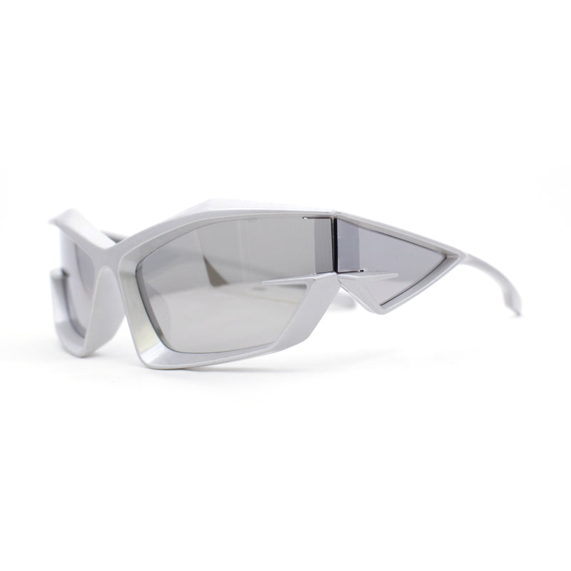 Trendy 90s Sport Wrap Hard Angular Bevel Plastic Rectangular Sunglasses