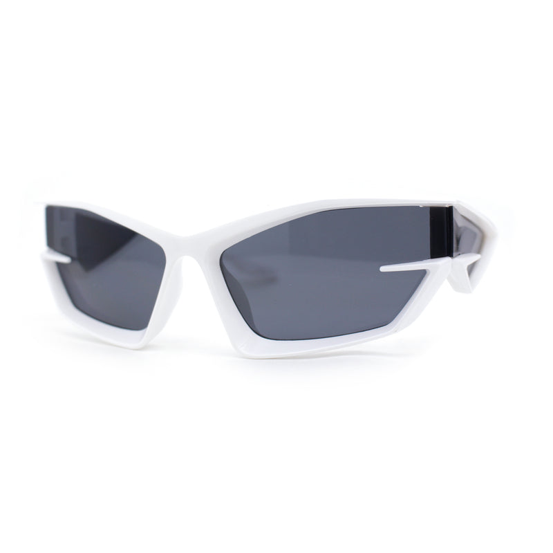 Trendy 90s Sport Wrap Hard Angular Bevel Plastic Rectangular Sunglasses