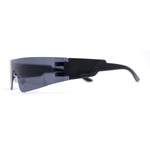 Retro 80s Futurist Robotic Narrow Shield Wrap Around Rimless Sunglasses