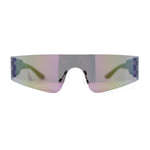 Retro 80s Futurist Robotic Narrow Shield Wrap Around Rimless Sunglasses