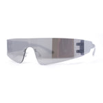 Retro 80s Futurist Robotic Narrow Shield Wrap Around Rimless Sunglasses