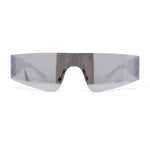 Retro 80s Futurist Robotic Narrow Shield Wrap Around Rimless Sunglasses