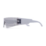 Retro 80s Futurist Robotic Narrow Shield Wrap Around Rimless Sunglasses