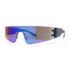 Retro 80s Futurist Robotic Narrow Shield Wrap Around Rimless Sunglasses