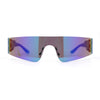 Retro 80s Futurist Robotic Narrow Shield Wrap Around Rimless Sunglasses