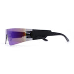 Retro 80s Futurist Robotic Narrow Shield Wrap Around Rimless Sunglasses