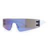 Retro 80s Futurist Robotic Narrow Shield Wrap Around Rimless Sunglasses