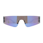 Retro 80s Futurist Robotic Narrow Shield Wrap Around Rimless Sunglasses