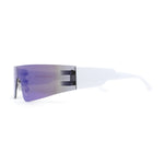 Retro 80s Futurist Robotic Narrow Shield Wrap Around Rimless Sunglasses