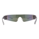 Retro 80s Futurist Robotic Narrow Shield Wrap Around Rimless Sunglasses