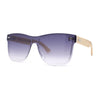 Eco Friendly Bamboo Wood Arm Rimless Shield Horn Rim Sunglasses