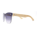 Eco Friendly Bamboo Wood Arm Rimless Shield Horn Rim Sunglasses