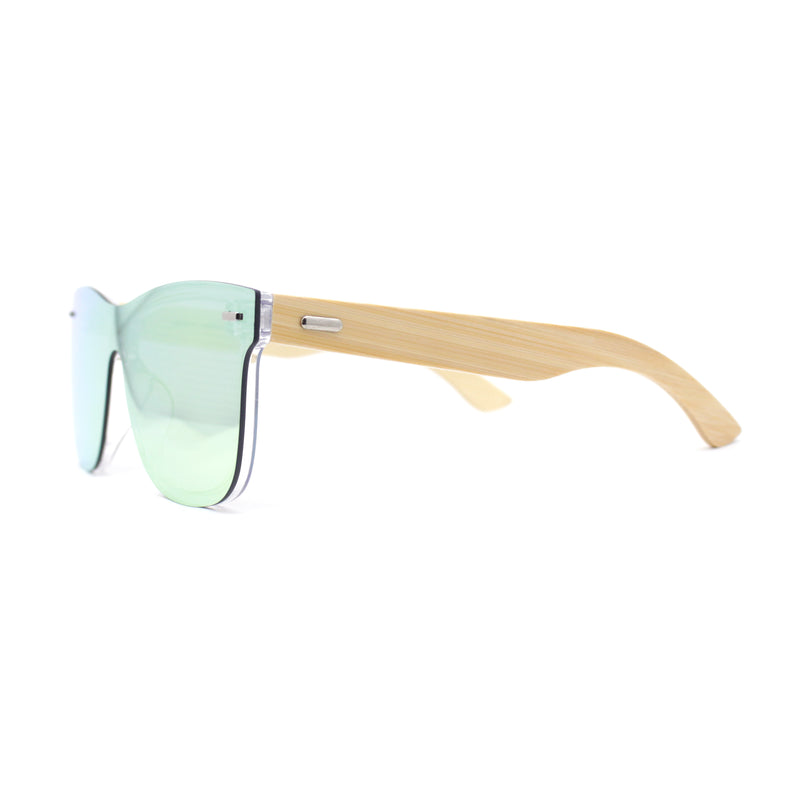 Eco Friendly Bamboo Wood Arm Rimless Shield Horn Rim Sunglasses