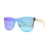 Eco Friendly Bamboo Wood Arm Rimless Shield Horn Rim Sunglasses