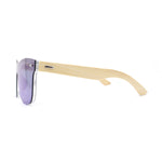 Eco Friendly Bamboo Wood Arm Rimless Shield Horn Rim Sunglasses