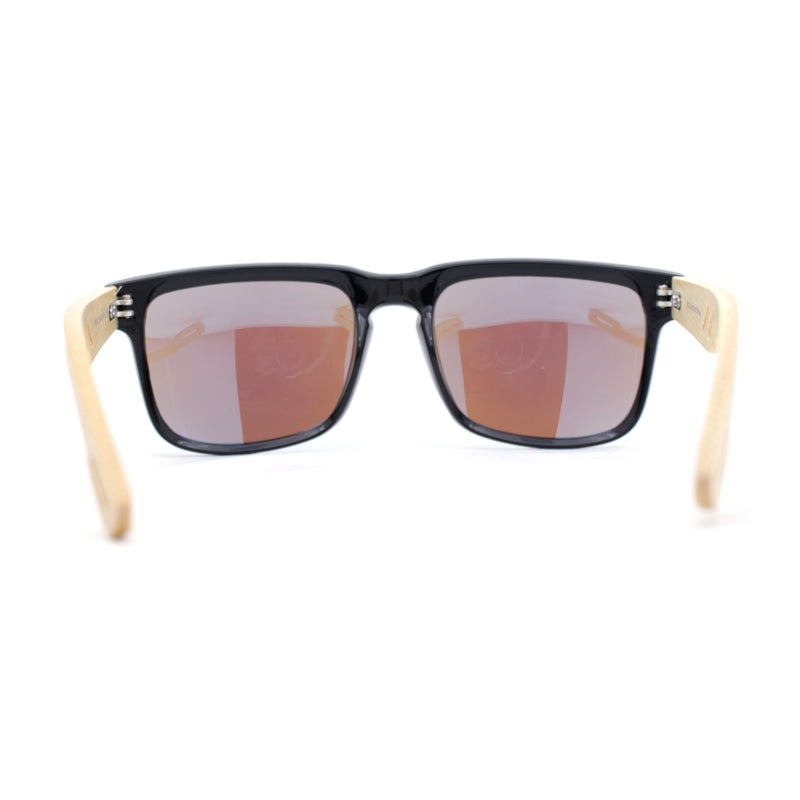 Eco Friendly Bamboo Wood Arm Rectangle Horn Rim Keyhole Sunglasses