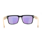 Eco Friendly Bamboo Wood Arm Rectangle Horn Rim Keyhole Sunglasses