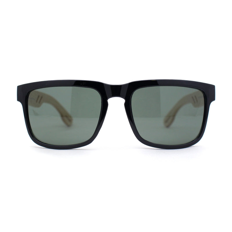 Eco Friendly Bamboo Wood Arm Rectangle Horn Rim Keyhole Sunglasses