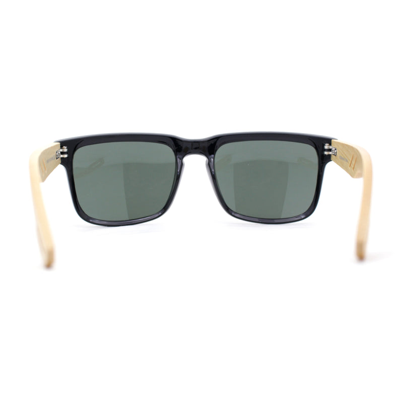 Eco Friendly Bamboo Wood Arm Rectangle Horn Rim Keyhole Sunglasses