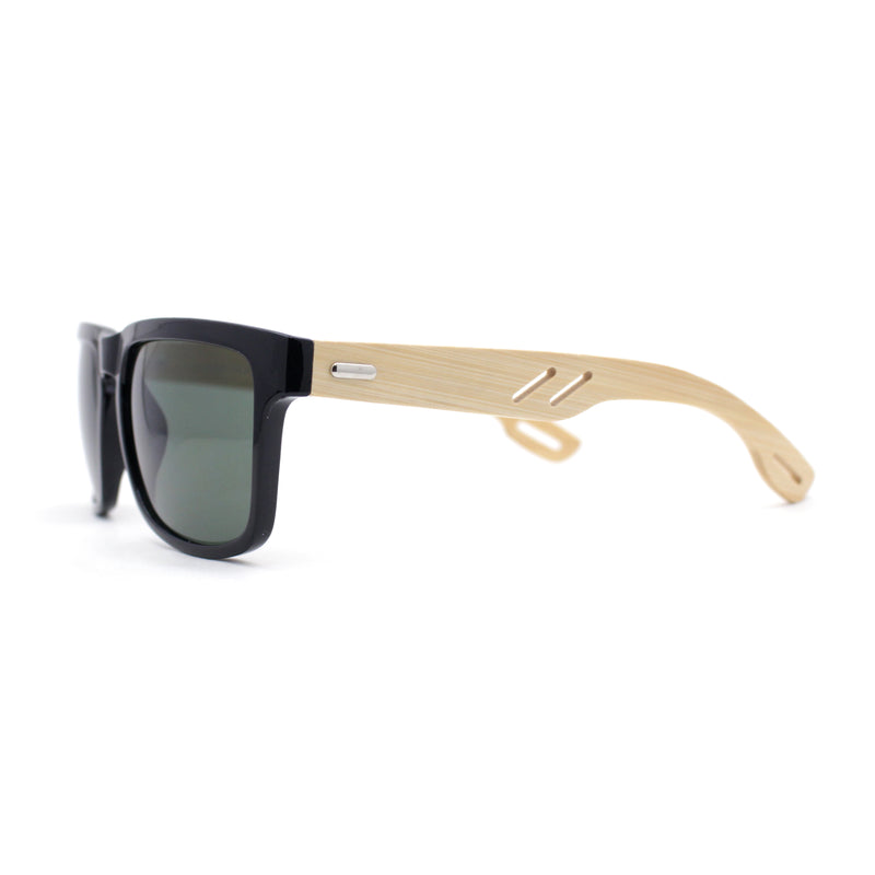 Eco Friendly Bamboo Wood Arm Rectangle Horn Rim Keyhole Sunglasses