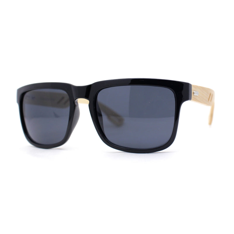 Eco Friendly Bamboo Wood Arm Rectangle Horn Rim Keyhole Sunglasses