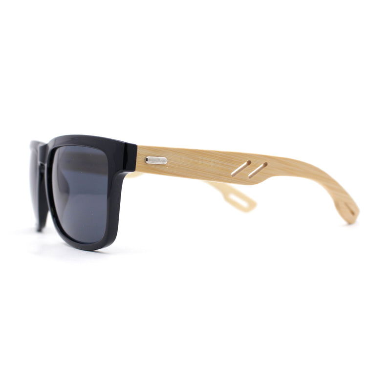 Eco Friendly Bamboo Wood Arm Rectangle Horn Rim Keyhole Sunglasses