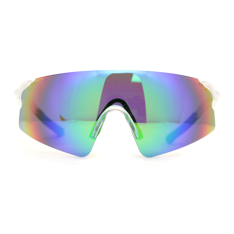 Polarized Mens Cool Mirror Curved Shield Rimless Plastic Sport Sunglasses