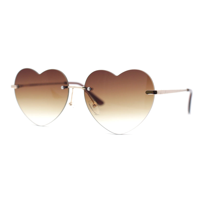 Elegant Womens Rimless Perfect Heart Shape Spring Hinge Sunglasses