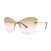 Womens Bubbly Butterfly Beveled Rimless Shield Sunglasses