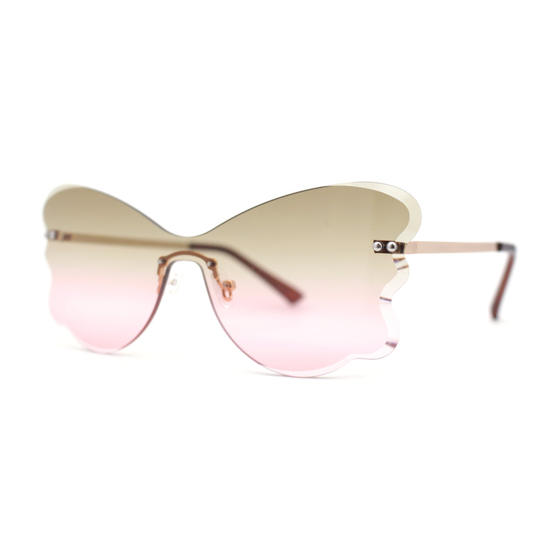 Womens Bubbly Butterfly Beveled Rimless Shield Sunglasses