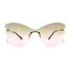 Womens Bubbly Butterfly Beveled Rimless Shield Sunglasses