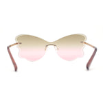 Womens Bubbly Butterfly Beveled Rimless Shield Sunglasses