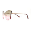 Womens Bubbly Butterfly Beveled Rimless Shield Sunglasses