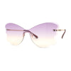 Womens Bubbly Butterfly Beveled Rimless Shield Sunglasses