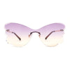 Womens Bubbly Butterfly Beveled Rimless Shield Sunglasses