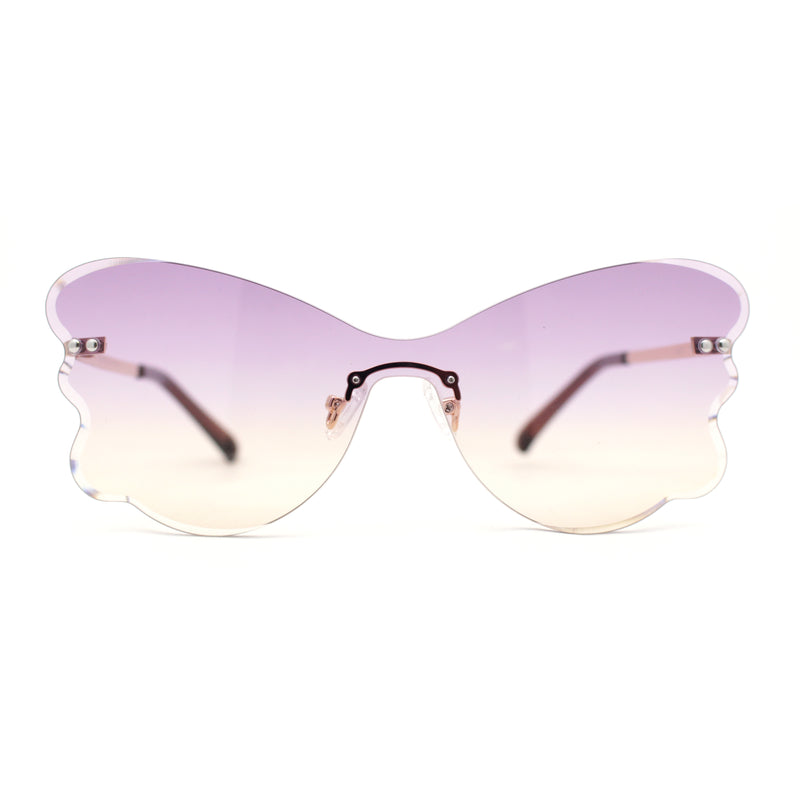 Womens Bubbly Butterfly Beveled Rimless Shield Sunglasses