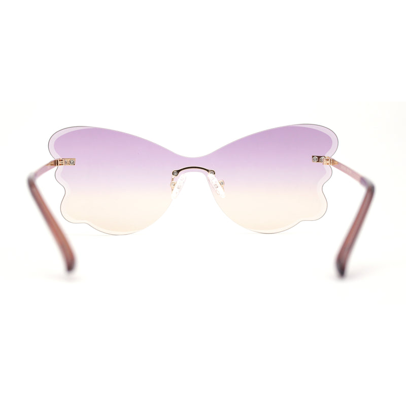 Womens Bubbly Butterfly Beveled Rimless Shield Sunglasses