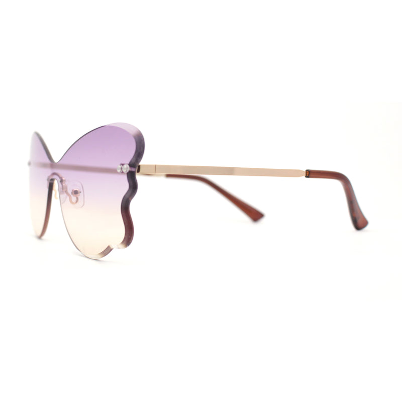 Womens Bubbly Butterfly Beveled Rimless Shield Sunglasses