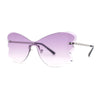 Womens Bubbly Butterfly Beveled Rimless Shield Sunglasses