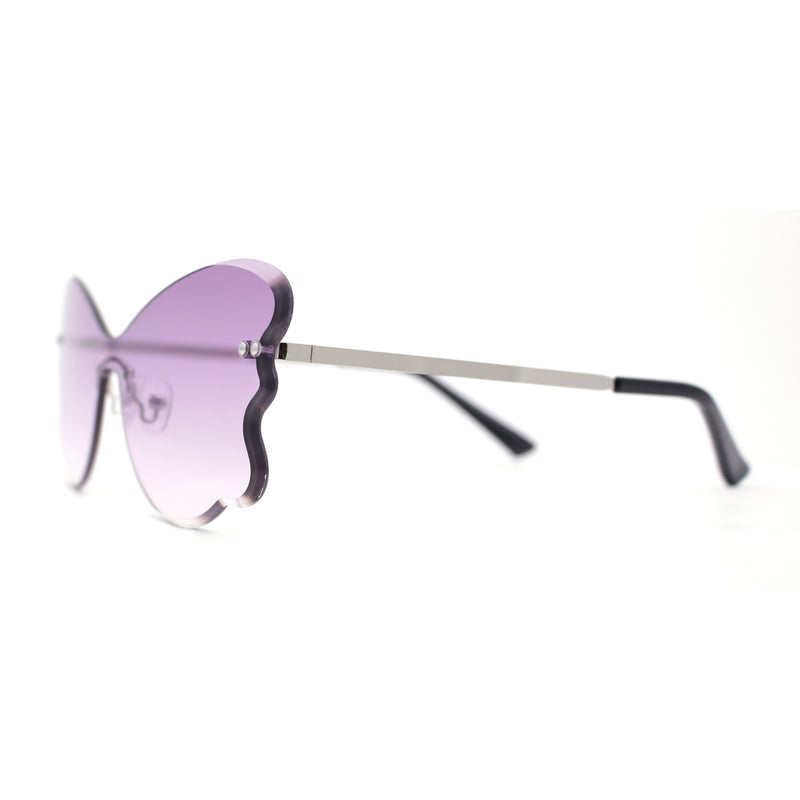 Womens Bubbly Butterfly Beveled Rimless Shield Sunglasses